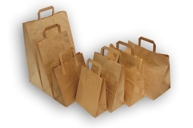 Weiß Braun Kraftpapiertüten Papiertragetaschen - Flacher Griff Large Größe